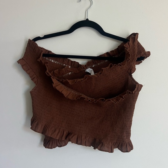 Mango Brown Ruffle Crop Top - Picture 2 of 5